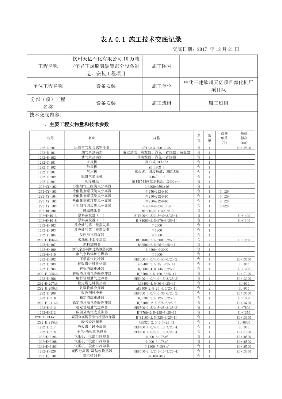 设备安装技术交底_第1页