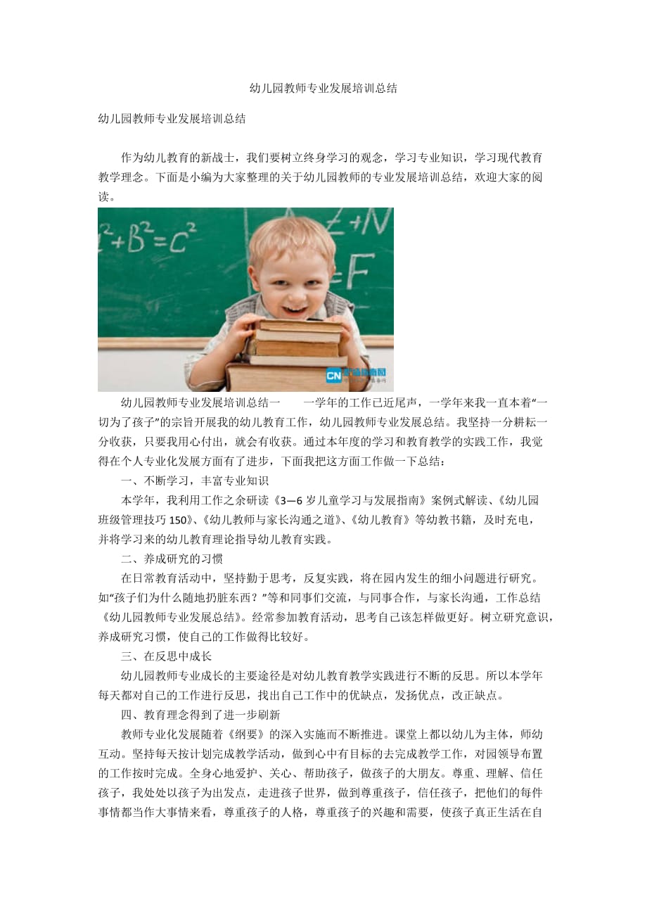 幼儿园教师专业发展培训总结_第1页