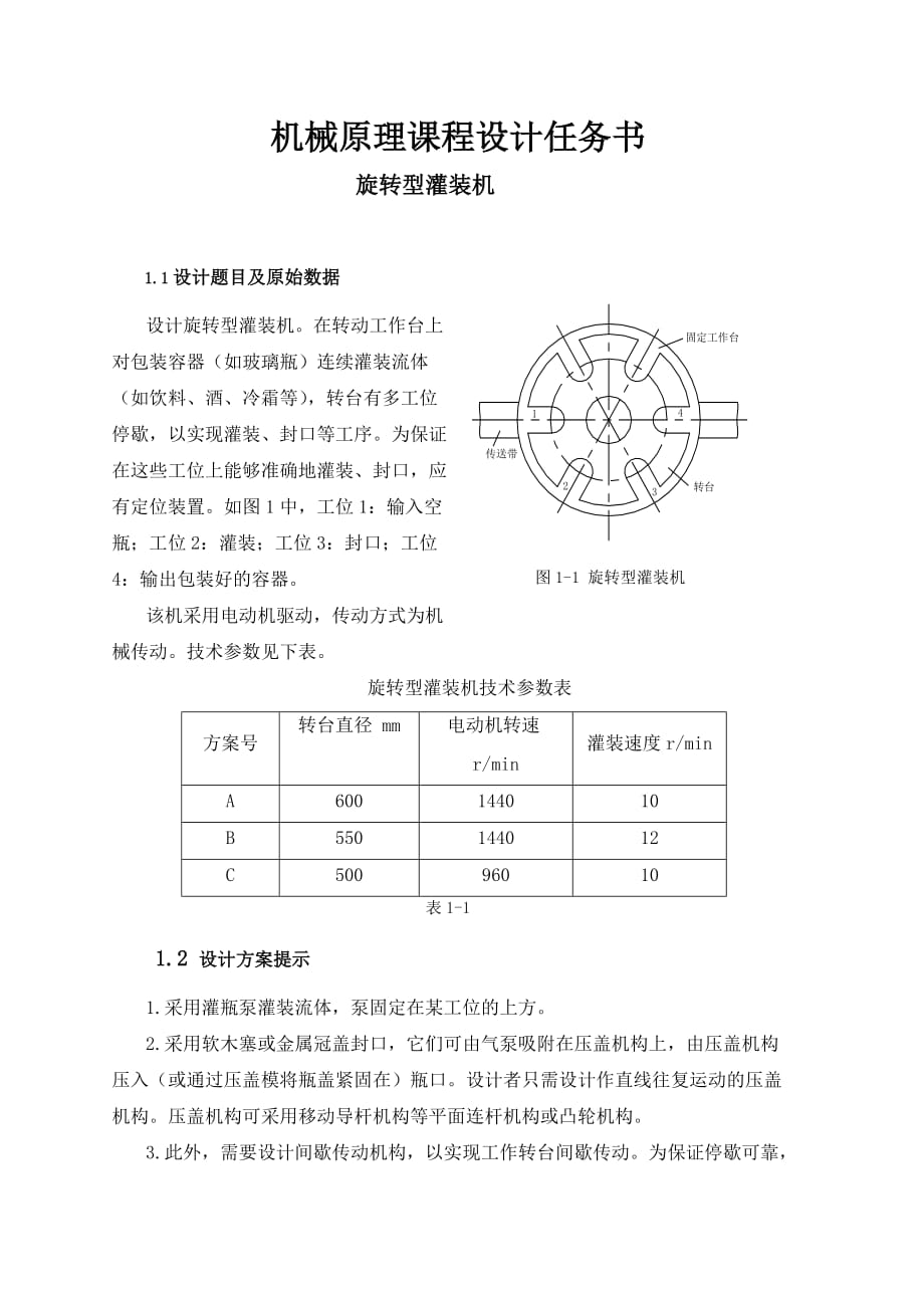 機械原理作業(yè)-旋轉(zhuǎn)型灌裝機_第1頁