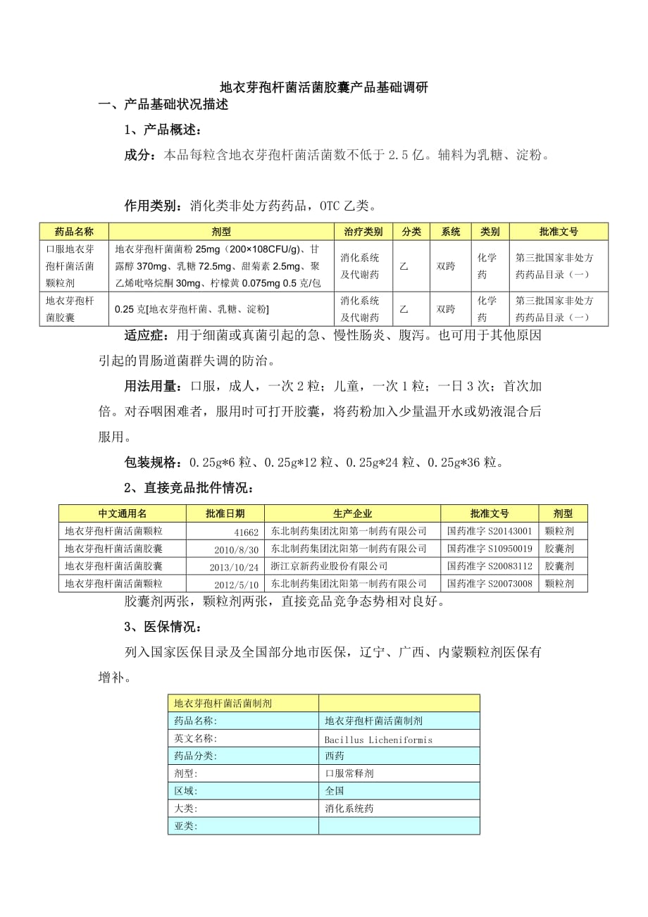 地衣芽孢杆菌活菌胶囊基础调研_第1页