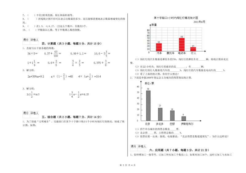 新乡市实验小学六年级数学下学期开学考试试题 附答案.doc_第2页