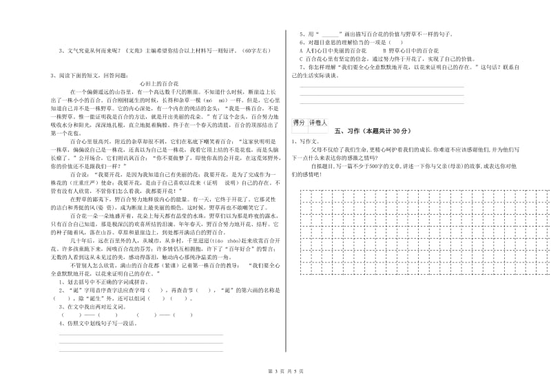 昌都市实验小学六年级语文下学期强化训练试题 含答案.doc_第3页