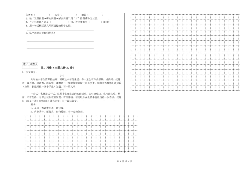 德阳市实验小学六年级语文【下册】模拟考试试题 含答案.doc_第3页