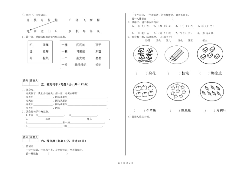 拉萨市实验小学一年级语文下学期过关检测试题 附答案.doc_第2页