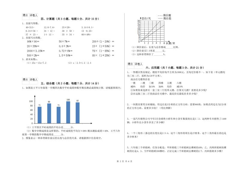 宣城市实验小学六年级数学下学期期末考试试题 附答案.doc_第2页