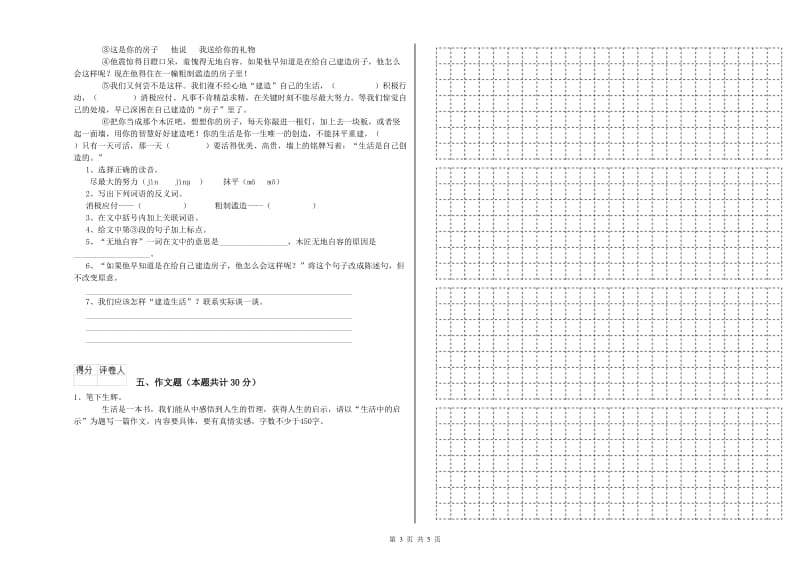 山南地区重点小学小升初语文提升训练试卷 附答案.doc_第3页