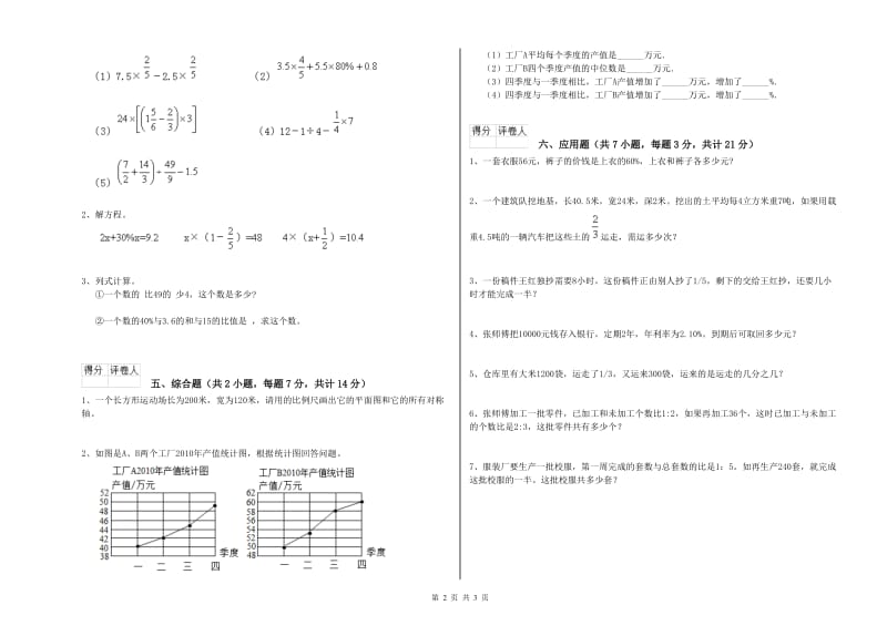 抚顺市实验小学六年级数学【下册】综合练习试题 附答案.doc_第2页