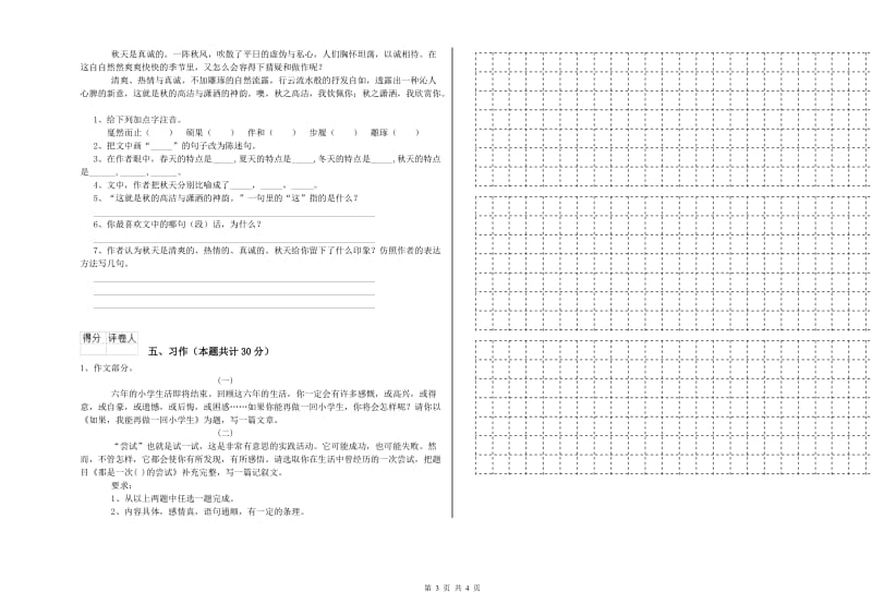 普洱市实验小学六年级语文下学期过关检测试题 含答案.doc_第3页