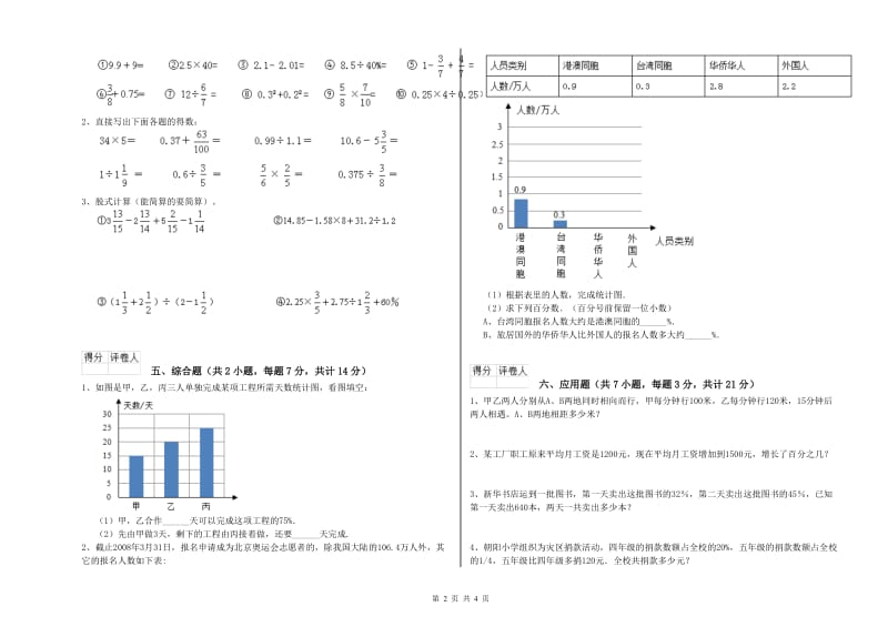 日照市实验小学六年级数学【上册】自我检测试题 附答案.doc_第2页