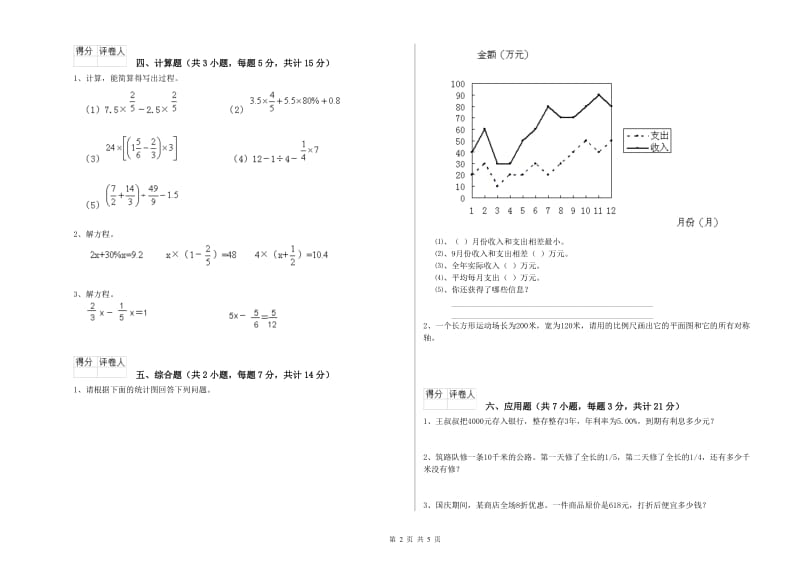 新人教版六年级数学【上册】全真模拟考试试卷B卷 附答案.doc_第2页