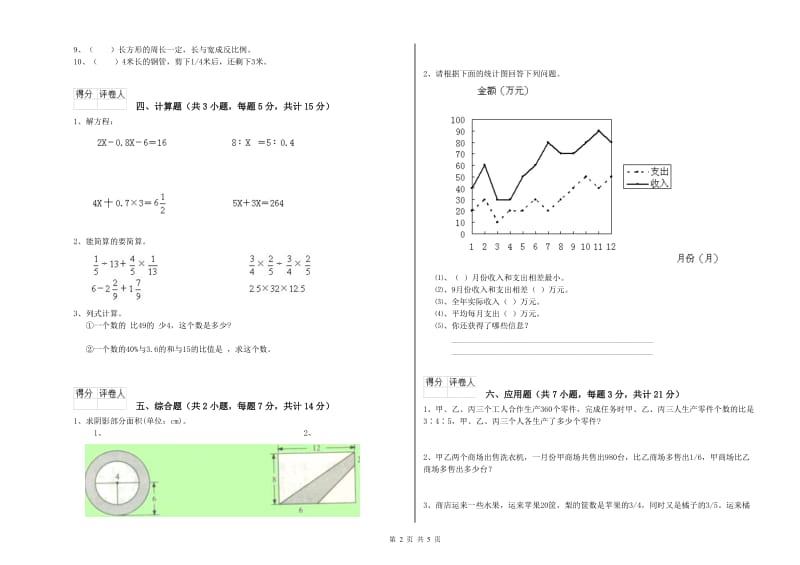 新人教版六年级数学上学期期末考试试卷D卷 附答案.doc_第2页