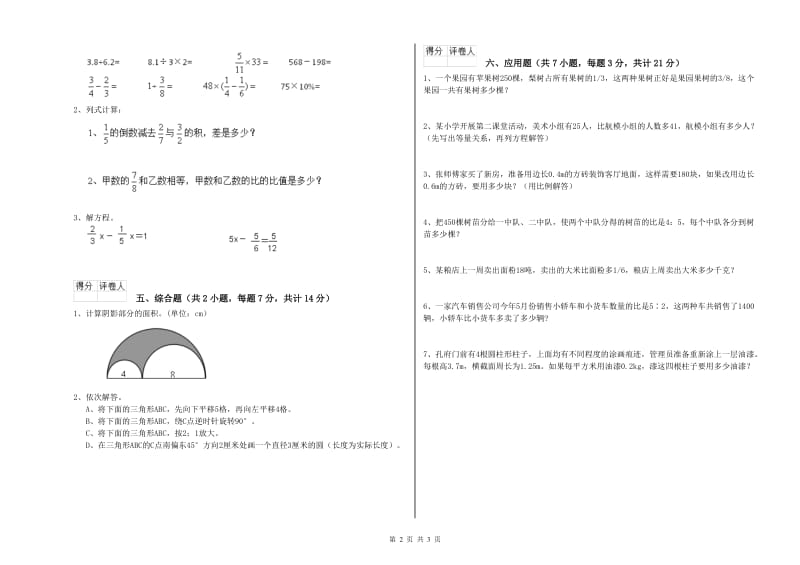 扬州市实验小学六年级数学下学期能力检测试题 附答案.doc_第2页