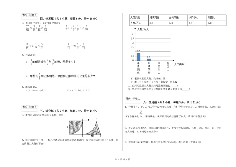 普洱市实验小学六年级数学【下册】开学考试试题 附答案.doc_第2页