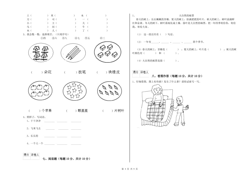 平顶山市实验小学一年级语文上学期综合检测试卷 附答案.doc_第3页