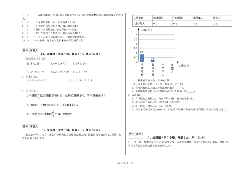 新人教版六年级数学上学期自我检测试卷D卷 附答案.doc_第2页