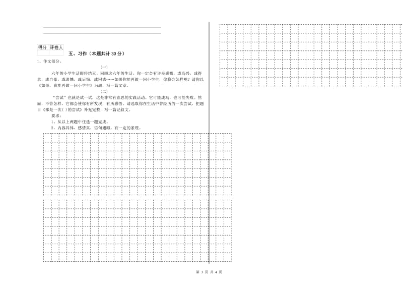 林芝地区实验小学六年级语文下学期开学考试试题 含答案.doc_第3页