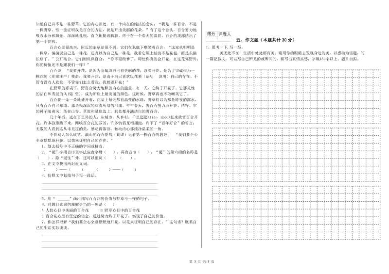 昌都市重点小学小升初语文全真模拟考试试卷 附答案.doc_第3页