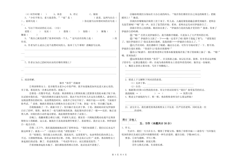 实验小学六年级语文【上册】考前检测试题 湘教版（附解析）.doc_第3页