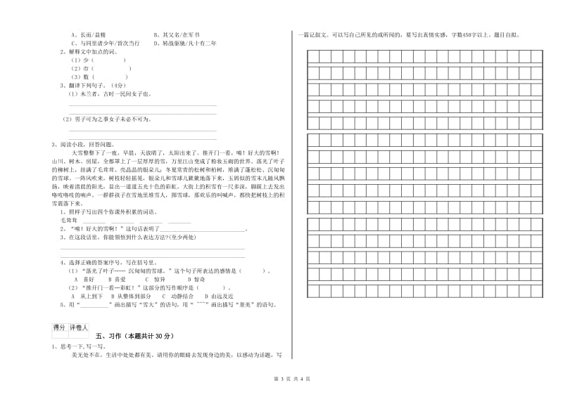 朔州市实验小学六年级语文【下册】综合检测试题 含答案.doc_第3页