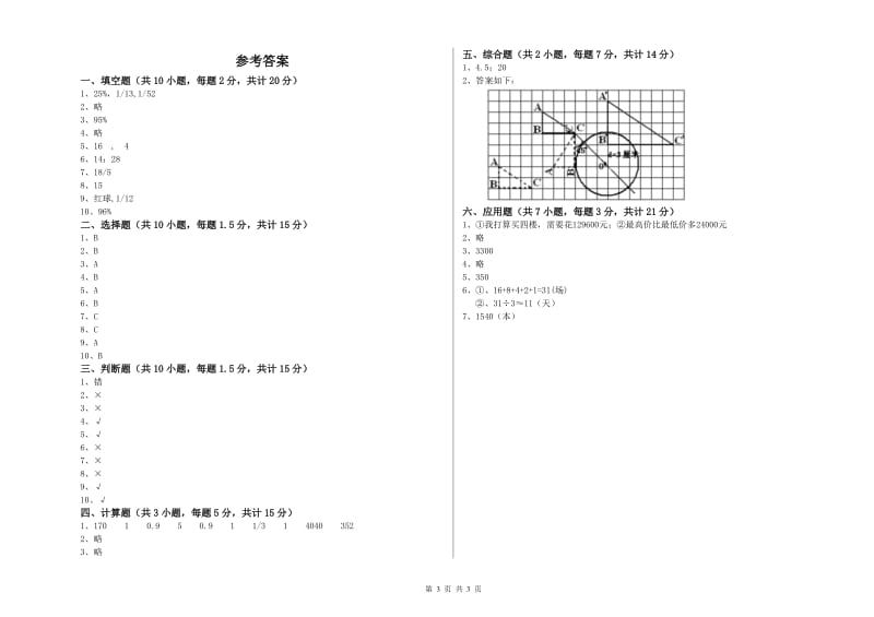 山南地区实验小学六年级数学【下册】全真模拟考试试题 附答案.doc_第3页