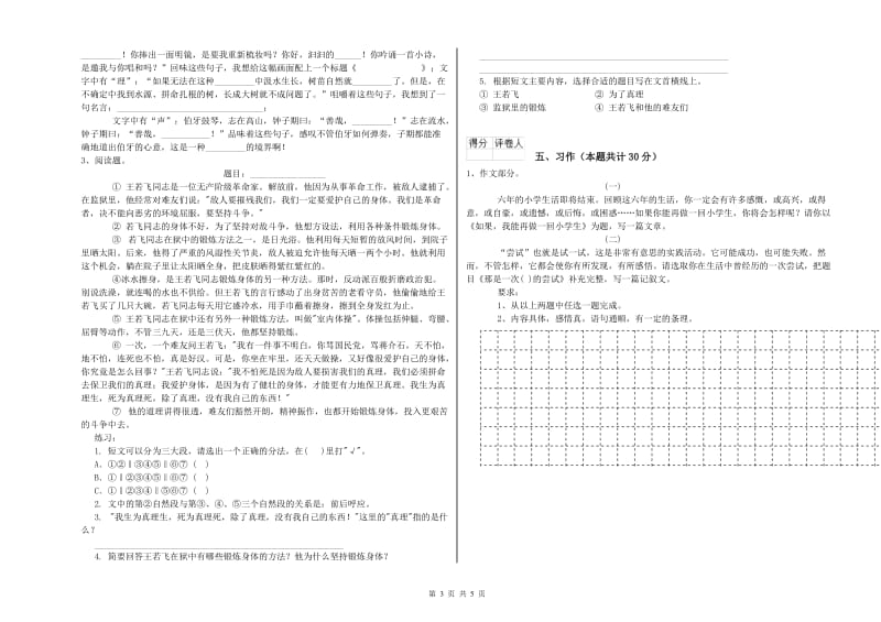 实验小学六年级语文【上册】提升训练试卷 外研版（附答案）.doc_第3页