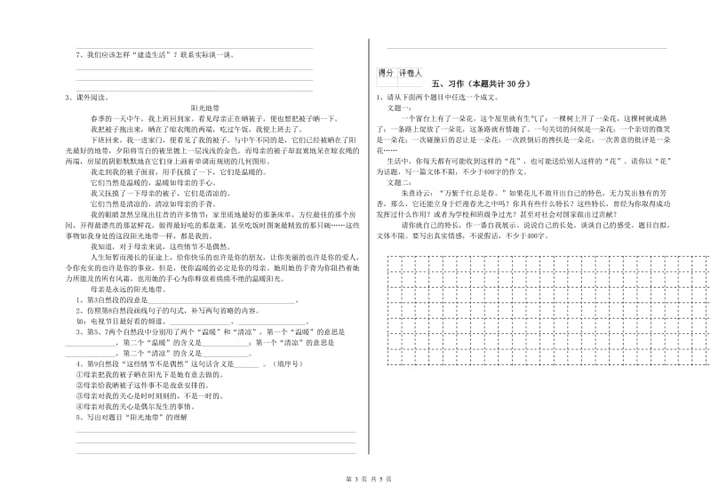 实验小学六年级语文下学期开学考试试题 浙教版（附答案）.doc_第3页