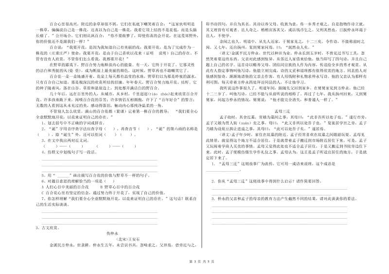杭州市重点小学小升初语文模拟考试试卷 附答案.doc_第3页