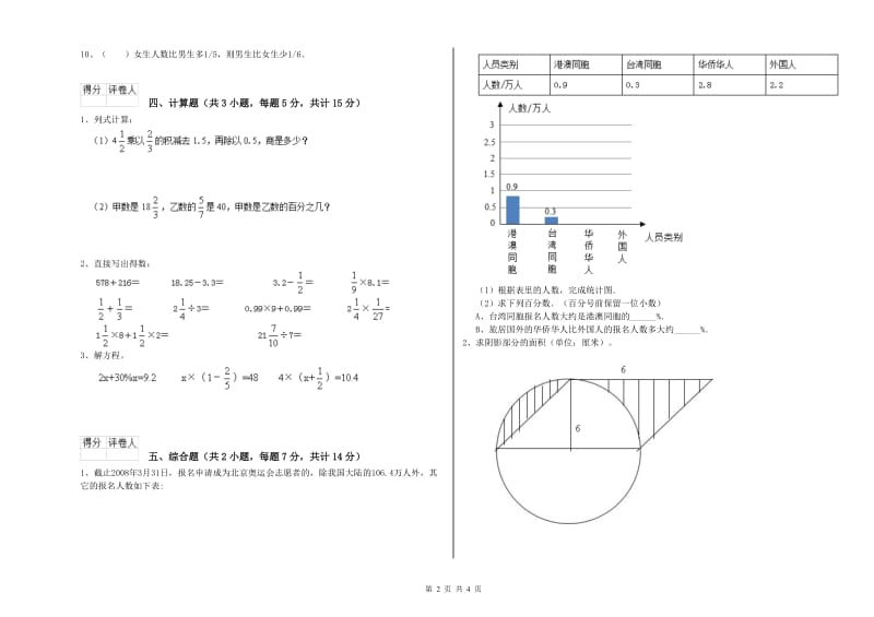 朝阳市实验小学六年级数学【上册】开学检测试题 附答案.doc_第2页