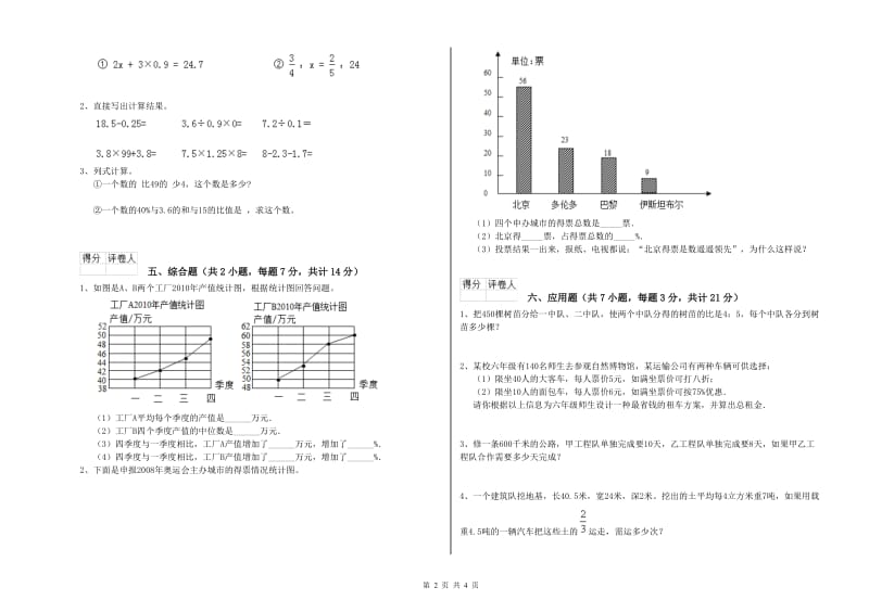 新人教版六年级数学【下册】月考试题B卷 含答案.doc_第2页