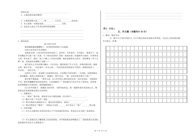 广东省重点小学小升初语文能力测试试题D卷 附解析.doc_第3页