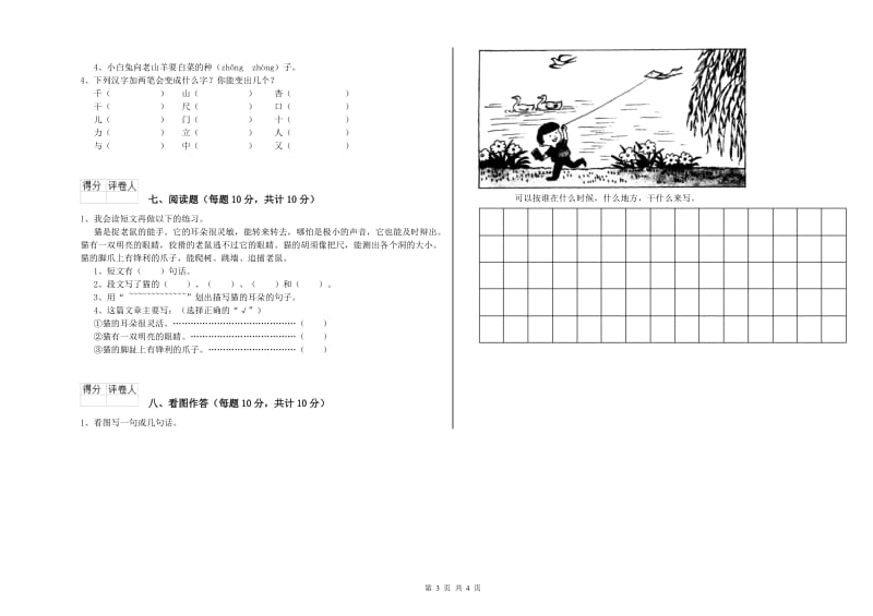 曲靖市实验小学一年级语文下学期能力检测试题 附答案.doc_第3页