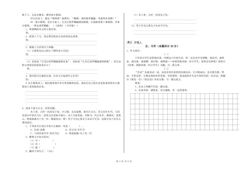 实验小学六年级语文【下册】期末考试试题 新人教版（含答案）.doc_第3页