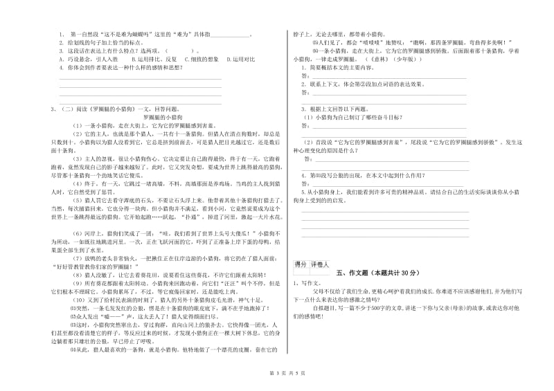 山西省小升初语文全真模拟考试试卷D卷 附答案.doc_第3页