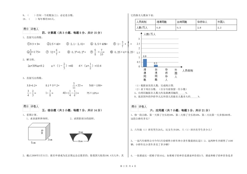 新人教版六年级数学【上册】强化训练试卷A卷 附解析.doc_第2页