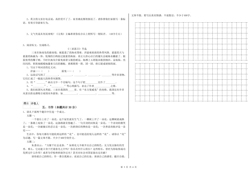 实验小学六年级语文下学期全真模拟考试试题 江西版（附答案）.doc_第3页