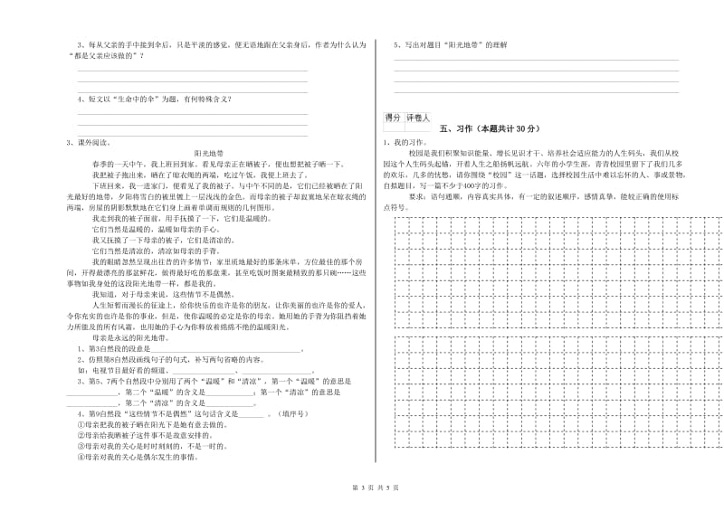 汉中市实验小学六年级语文【上册】提升训练试题 含答案.doc_第3页