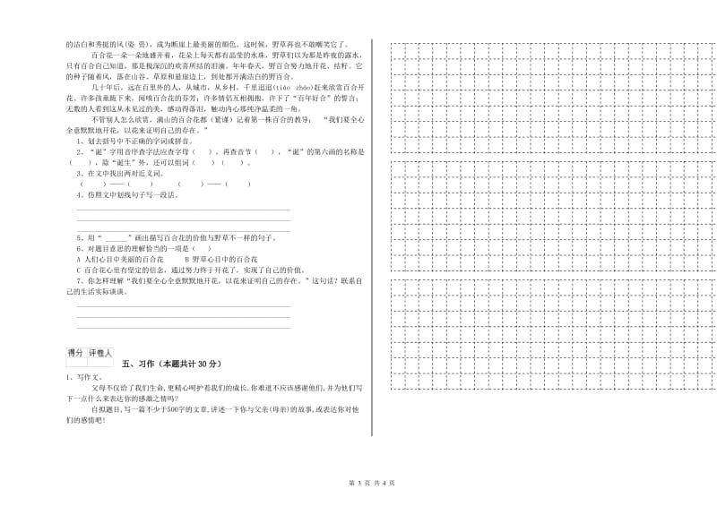 实验小学六年级语文下学期能力提升试卷 浙教版（附解析）.doc_第3页