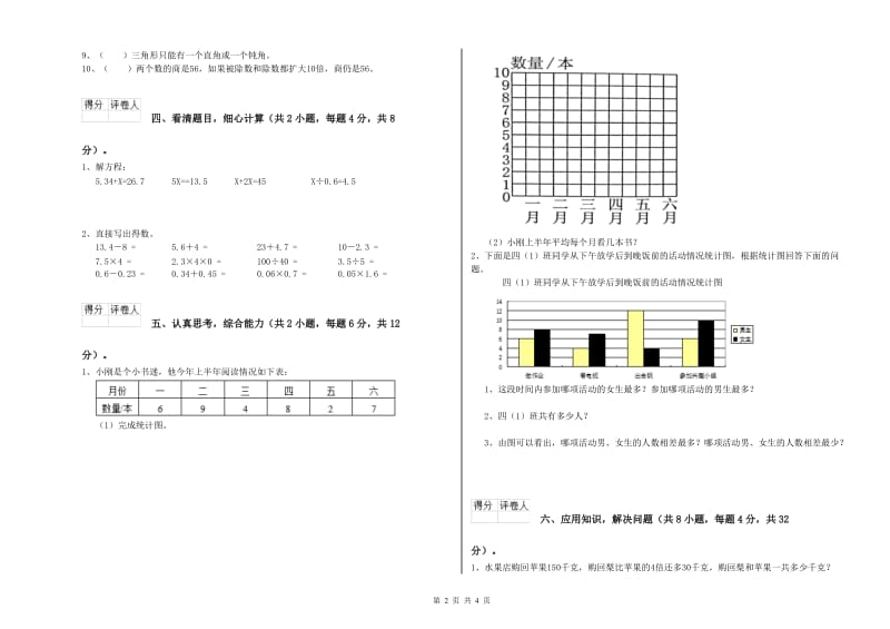 山东省2019年四年级数学下学期全真模拟考试试卷 含答案.doc_第2页