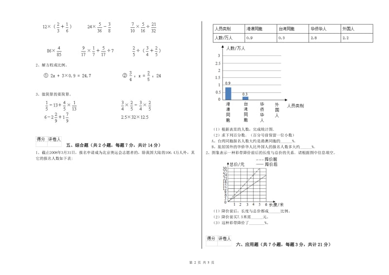 新人教版六年级数学【上册】综合检测试题B卷 附解析.doc_第2页