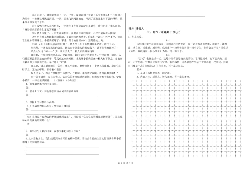 实验小学六年级语文上学期提升训练试题 湘教版（附解析）.doc_第3页