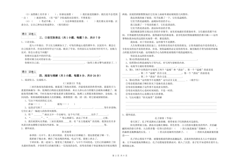 山东省重点小学小升初语文考前检测试卷D卷 附答案.doc_第2页