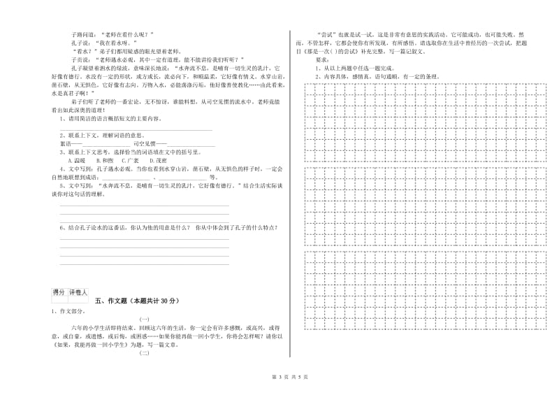 山东省重点小学小升初语文考前检测试卷D卷 附答案.doc_第3页