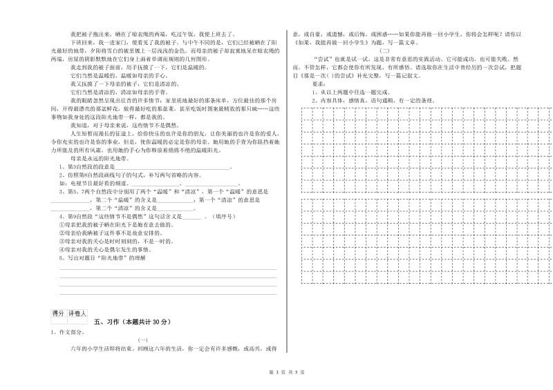 实验小学六年级语文上学期全真模拟考试试卷 湘教版（附解析）.doc_第3页