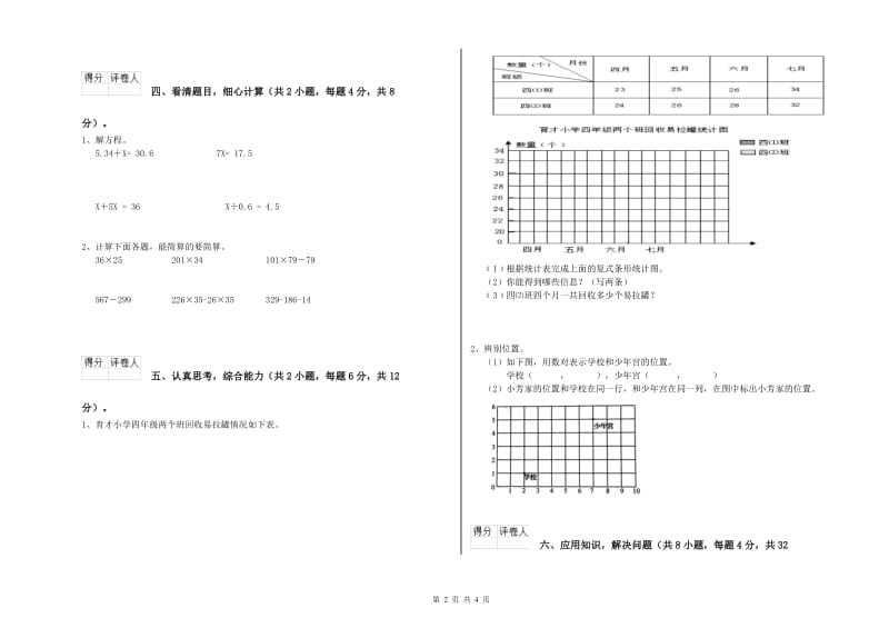 山东省重点小学四年级数学【下册】自我检测试卷 附解析.doc_第2页