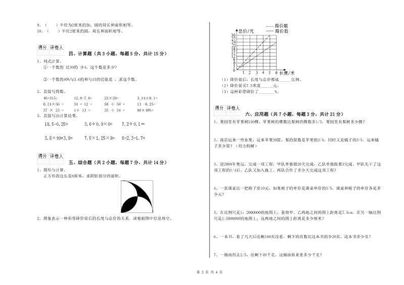 承德市实验小学六年级数学【下册】全真模拟考试试题 附答案.doc_第2页