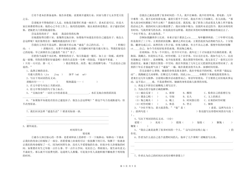 平凉市重点小学小升初语文综合检测试卷 含答案.doc_第3页