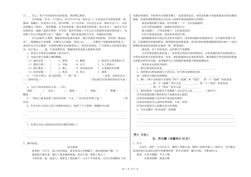 山东省小升初语文全真模拟考试试卷B卷 含答案.doc_第3页