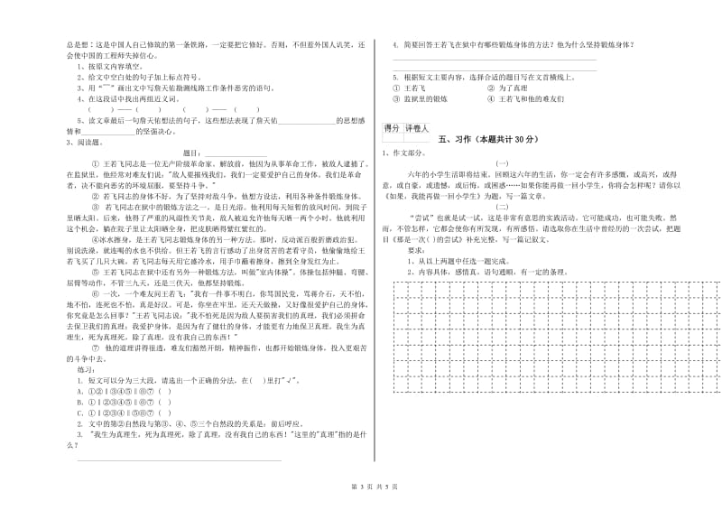 怒江傈僳族自治州实验小学六年级语文下学期模拟考试试题 含答案.doc_第3页