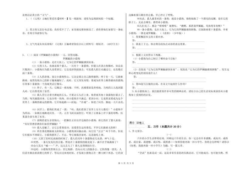 实验小学六年级语文【下册】能力测试试卷 江苏版（附答案）.doc_第3页