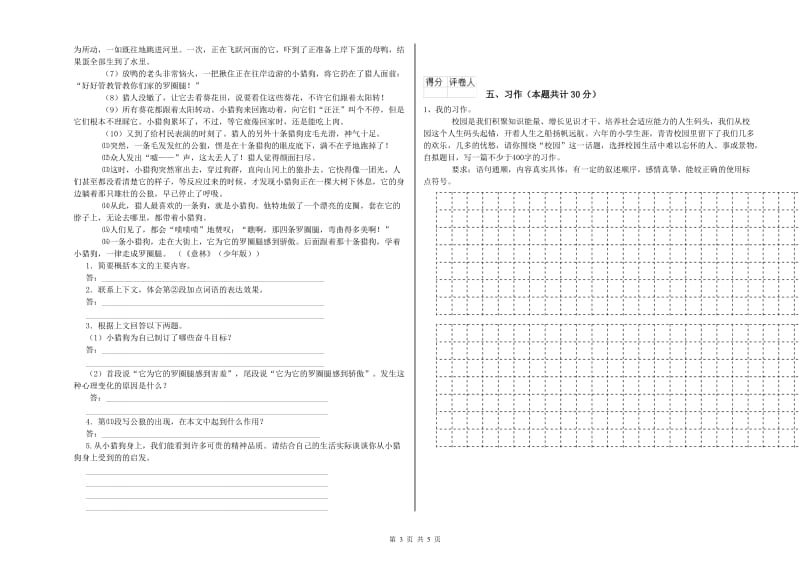 杭州市实验小学六年级语文【下册】全真模拟考试试题 含答案.doc_第3页